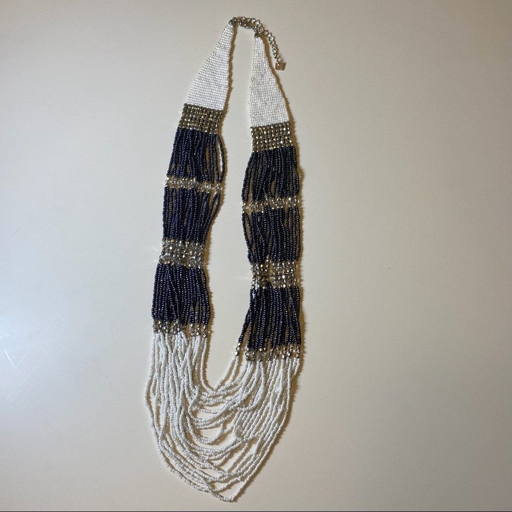 Mykonos White Blue Silver Beaded Necklace
